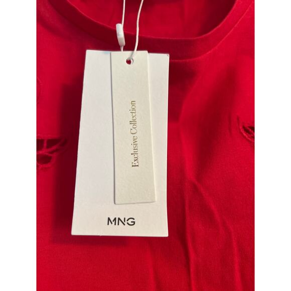 NWT MNG Mango Women's Red Cropped Tee Shirt Leaf Cutouts SIze Small - Picture 5 of 7
